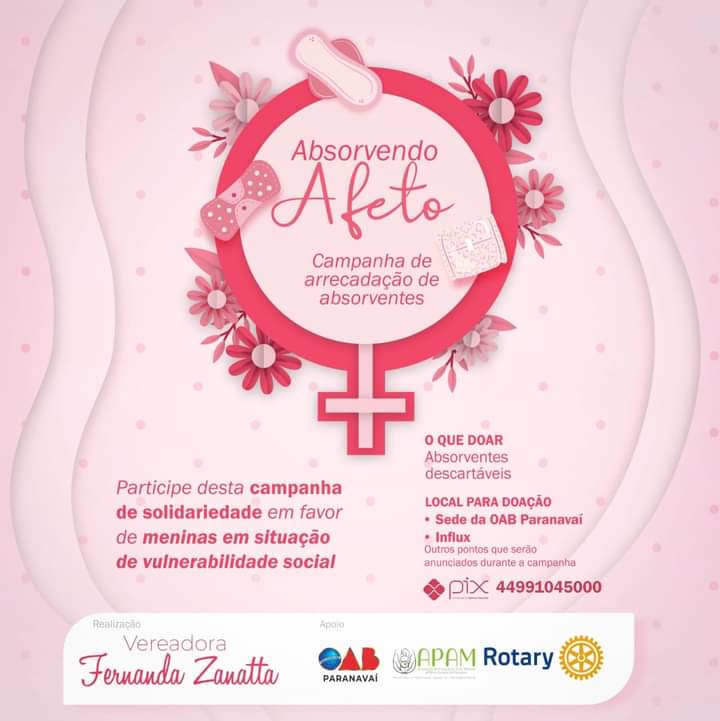 Lançada em Paranavaí campanha de arrecadação de absorventes íntimos para mulheres