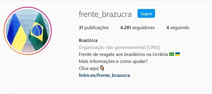 Perfil falso no Instagram usa nome de grupo de ajuda a brasileiros na Ucrânia para dar golpe