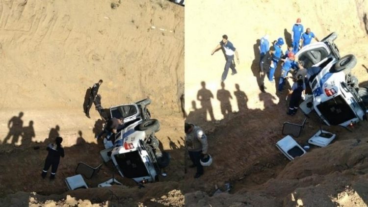 Carro da PM despenca 8 metros em buraco de obra e um soldados morre no ES