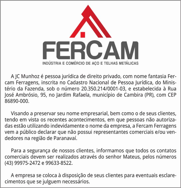 COMUNICADO FERCAM