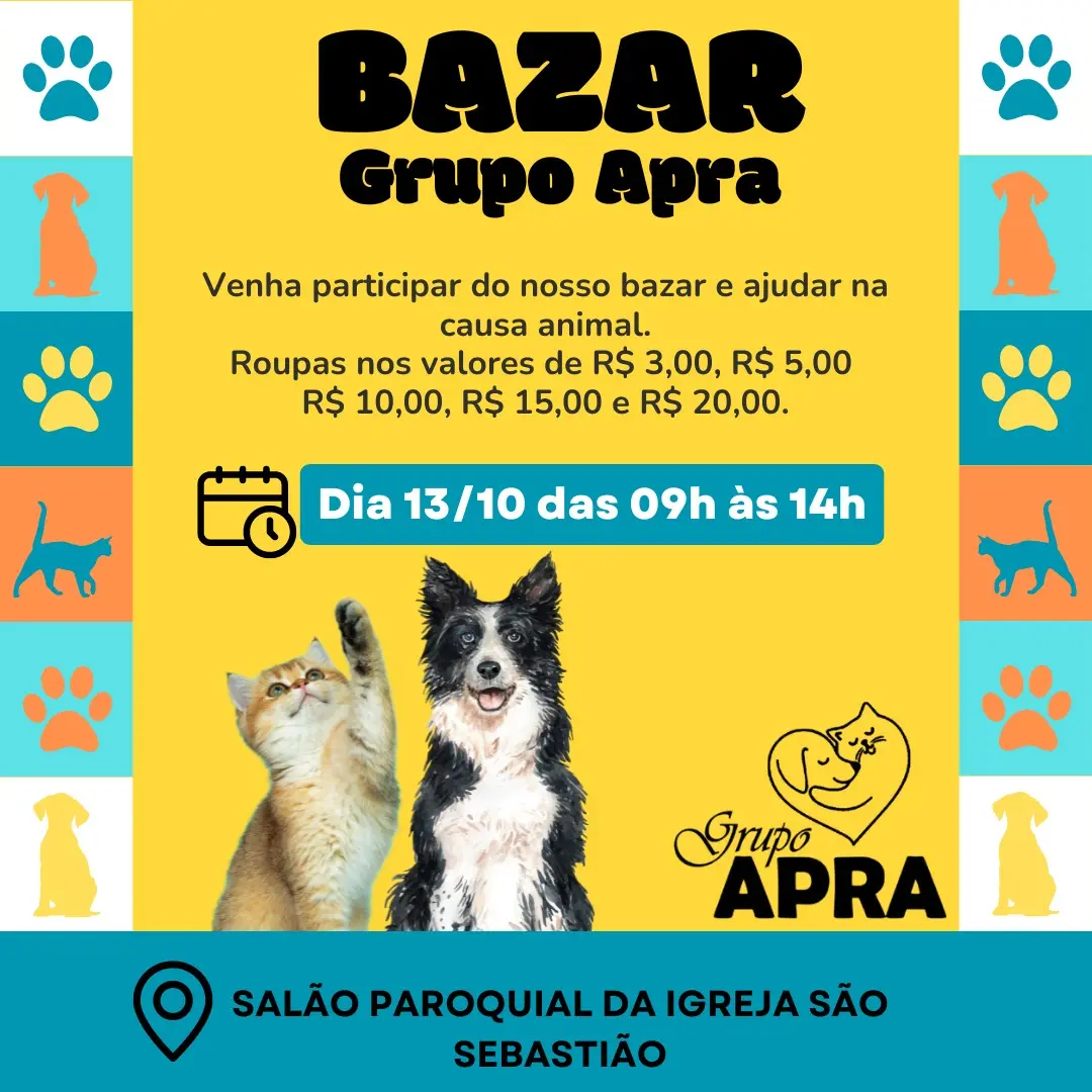 Bazar em prol da causa animal será realizado neste domingo; peças de roupas vão de R$ 3,00 a R$ 20,00