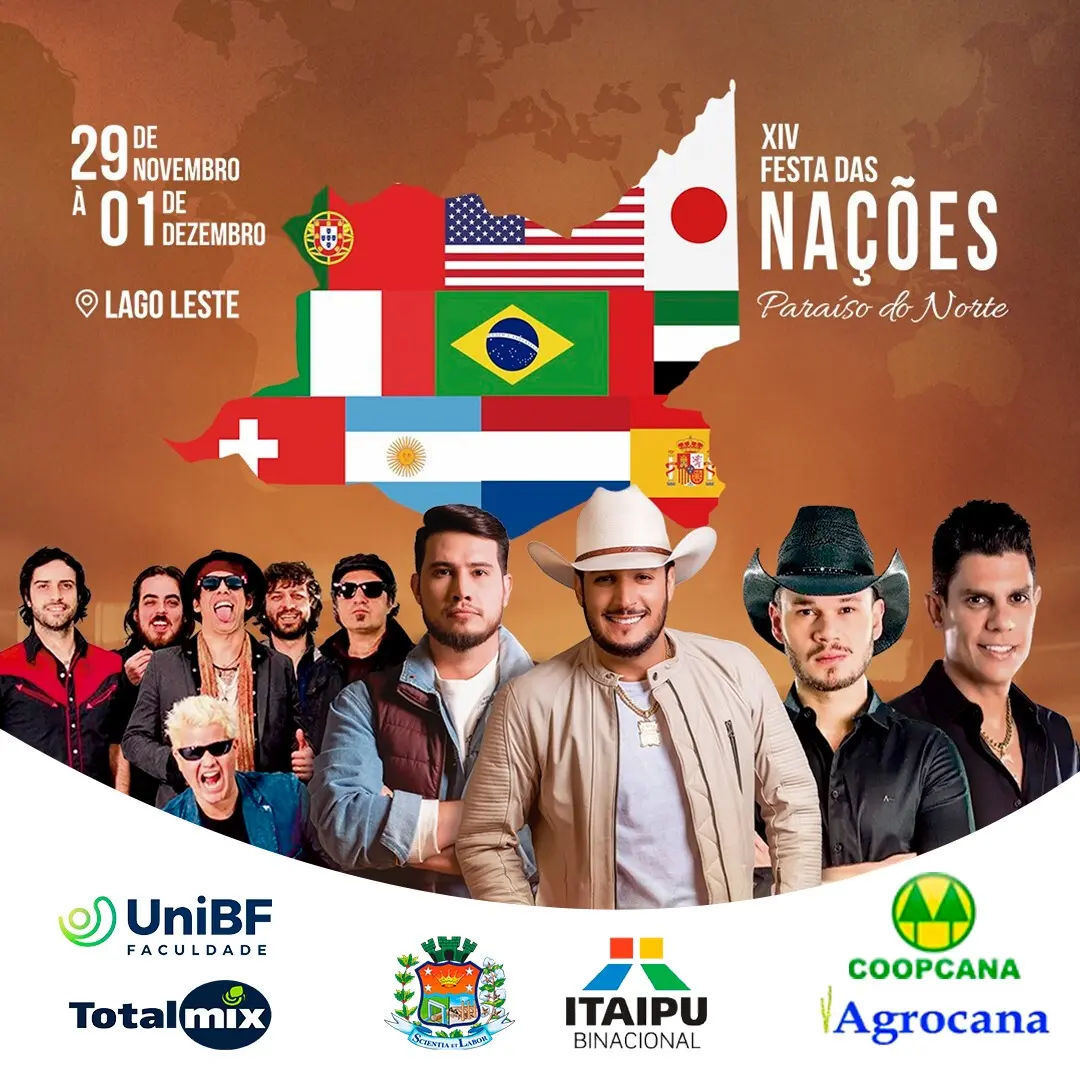 Festa das Nações começa hoje e vai até domingo (1º) em Paraíso do Norte