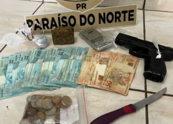 Casal é preso com simulacro de arma de fogo, drogas e 7 mil reais