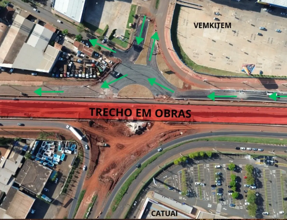 Com a conclusão de parte da rotatória do Trevo do Catuaí de Maringá, trecho tem mudanças no tráfego a partir de segunda