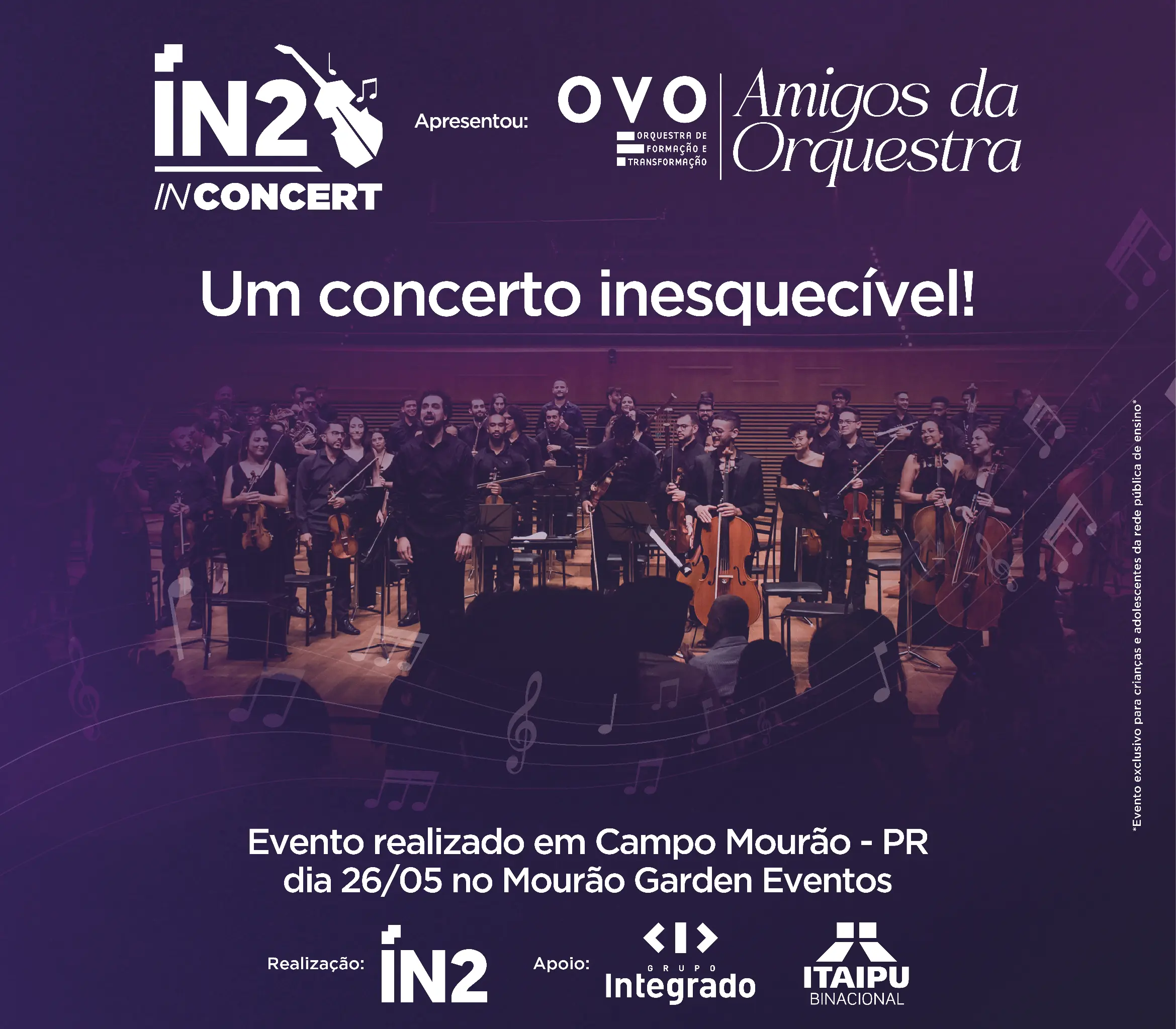 Concerto dos Amigos da Orquestra OVO emociona e inspira jovens da rede pública em Campo Mourão